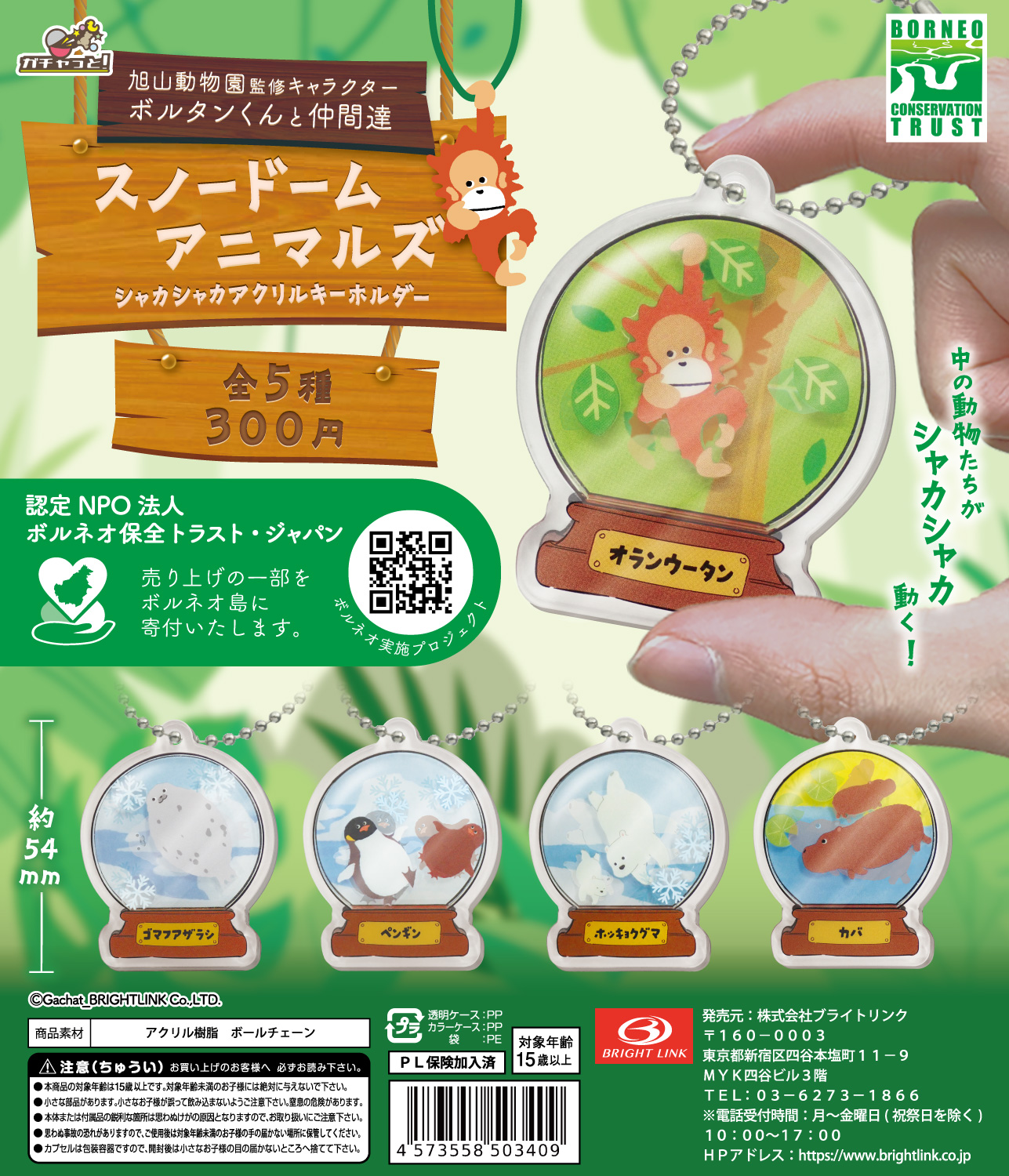 旭山動物園監修キャラクター【スノードームアニマルズ シャカシャカアクリル】