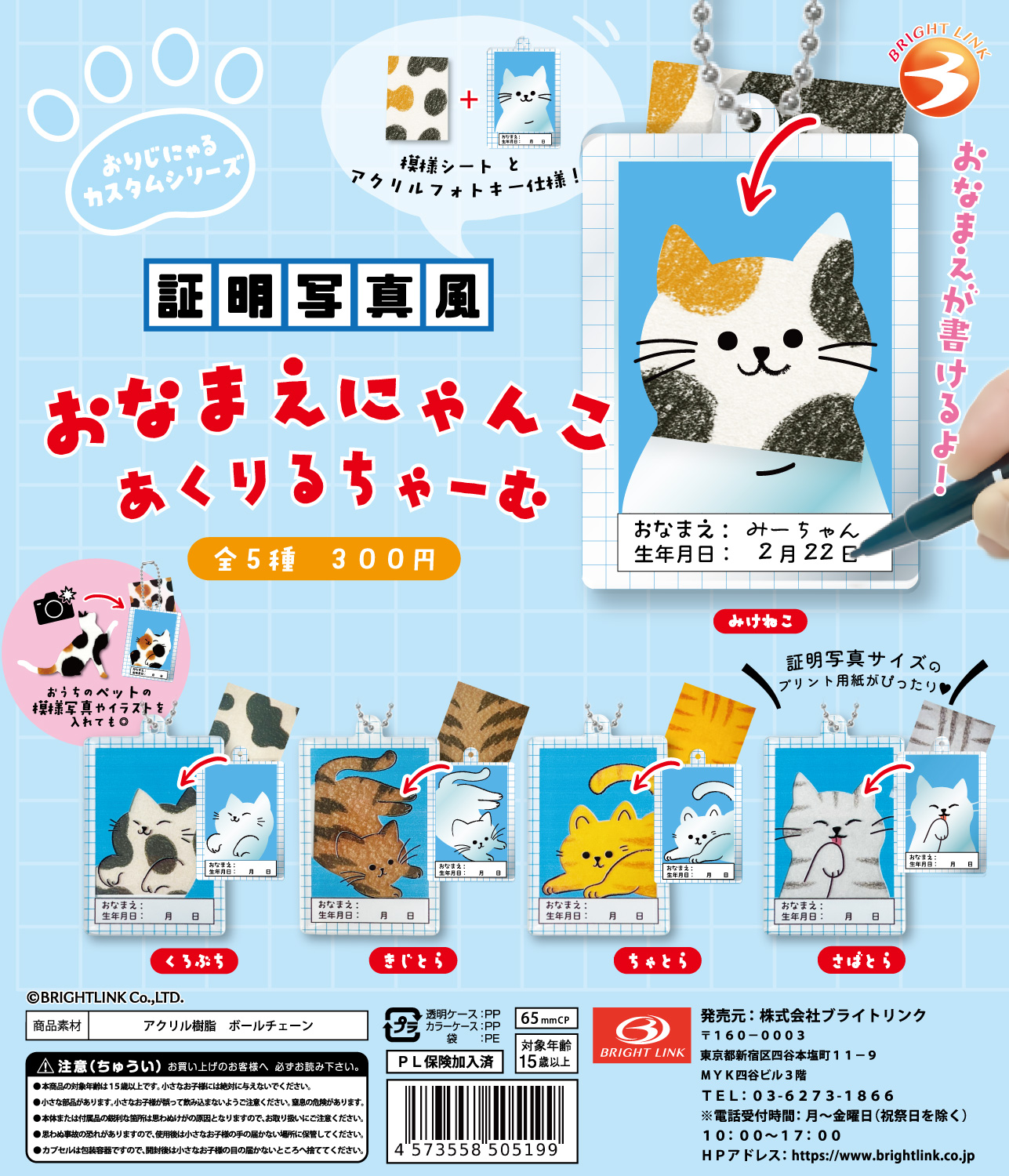 【証明写真風　おなまえにゃんこ　あくりるちゃーむ】